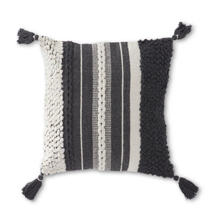 19 Inch Gray & Cream Loom Woven Pillow w/Tassels