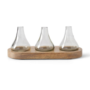 11.75 Inch Bud Vases on Wood Tray