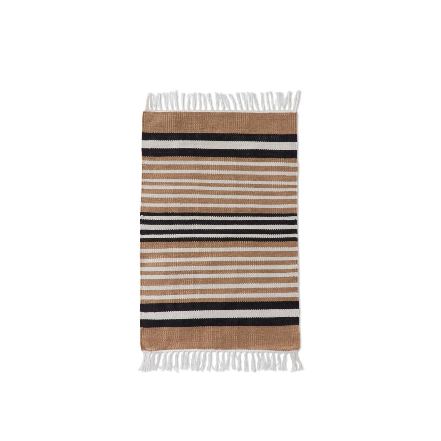 Handmade Cream Tan & Black Striped Area Rug (2x3)