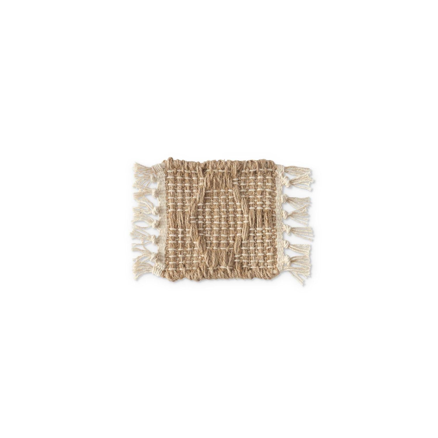 4 Inch Square Tan Jute & Cotton Diamond Woven Coasters