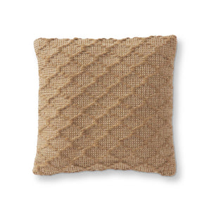 18 Inch Square Tan Jute & Cotton Diamond Woven Pillow