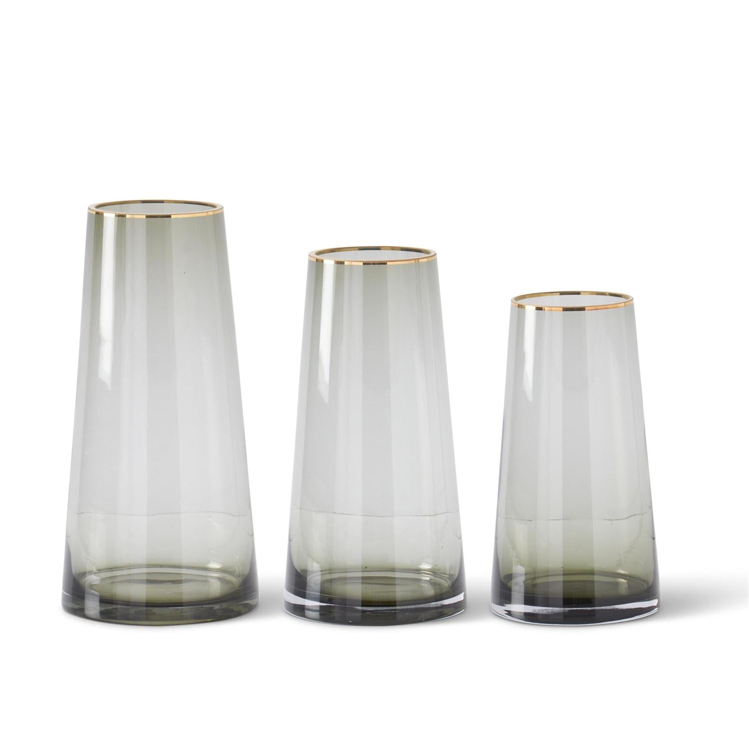 Assorted Gold Rimmed Smoke Gray Glass Vases w/Gold