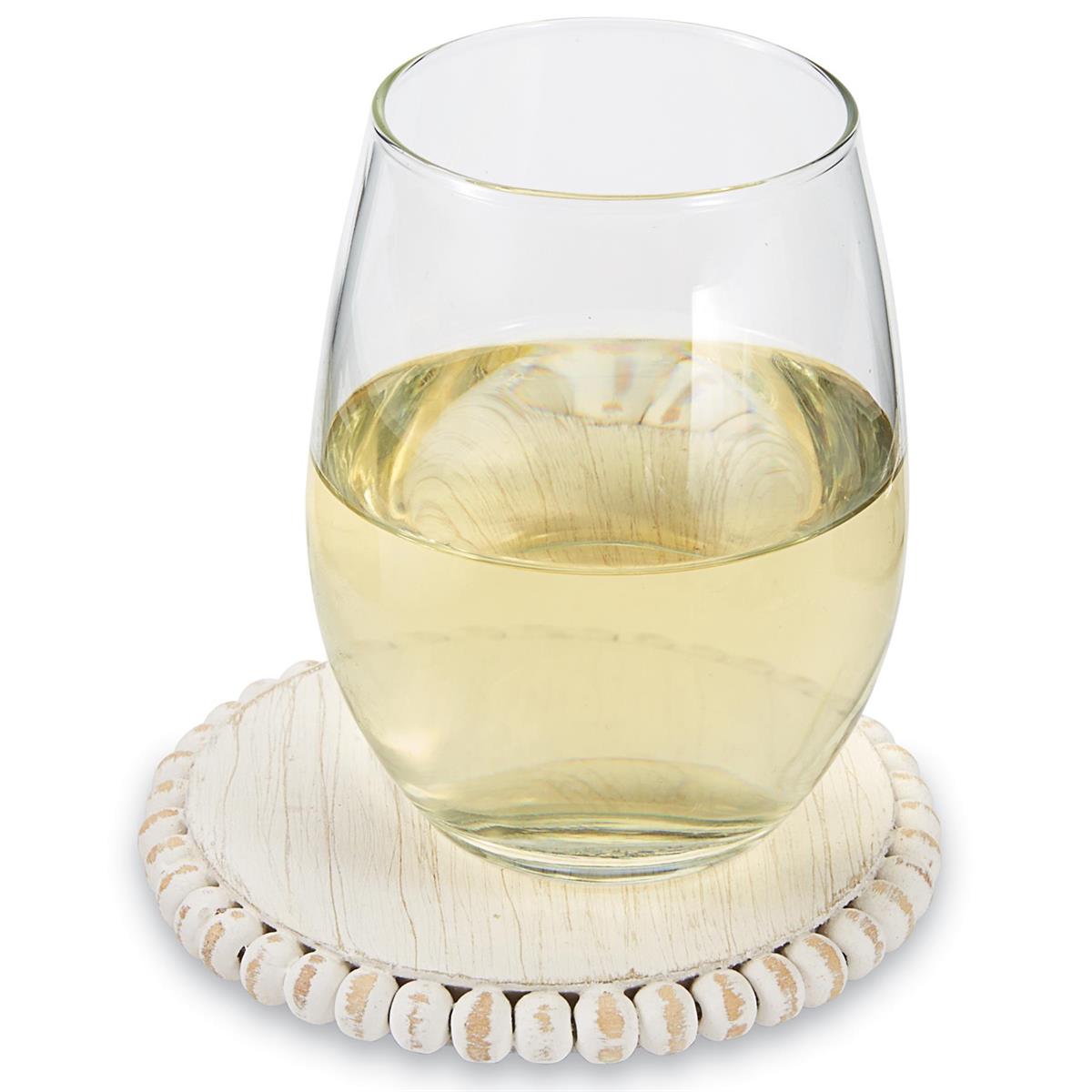 White Beaded Wood Coaster