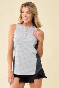 Black Striped Henley Tank