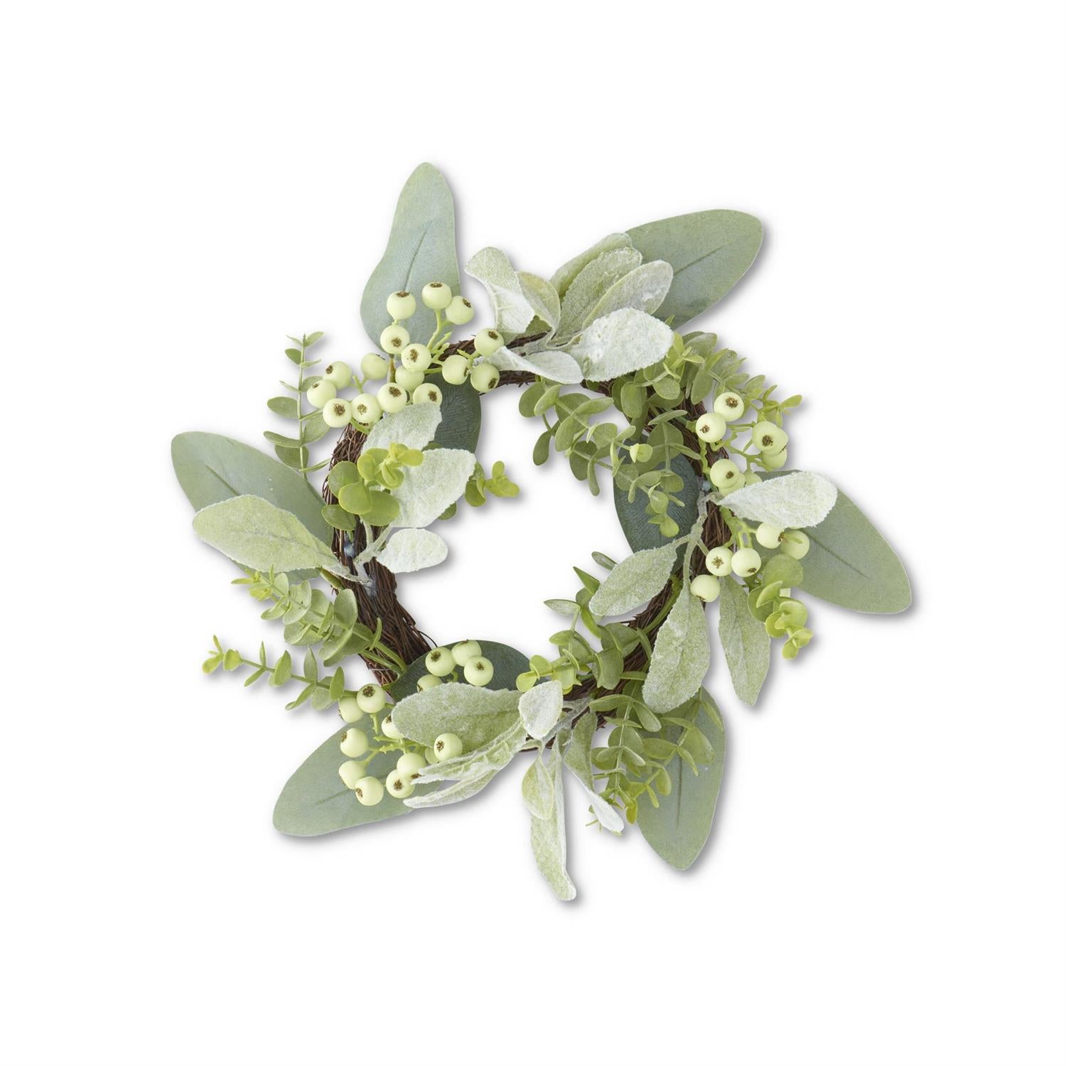 13 Inch Mixed Green Foliage w/Berries Candle Ring