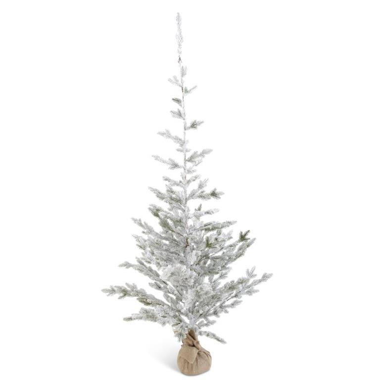 72in Flocked Burlap Sack Pine Tree