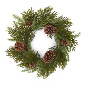 24in Mixed Pine Wreath w/Pinecones