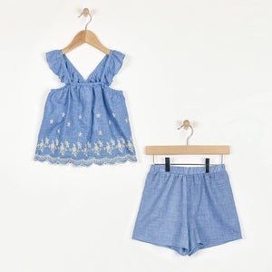 Girls Denim Embroidered Set