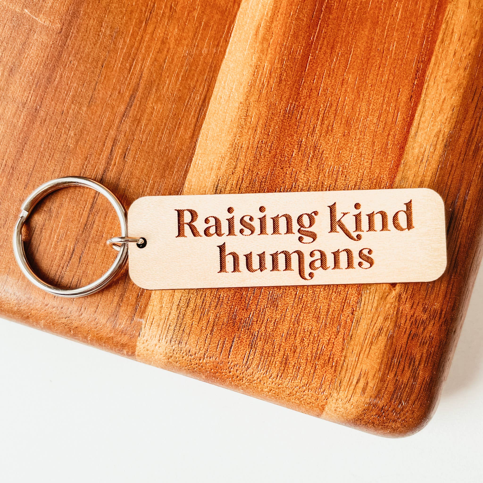 Raising Kind Humans Wooden Keychain