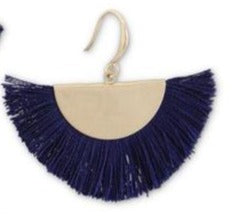 Navy Fan Tassel Earrings