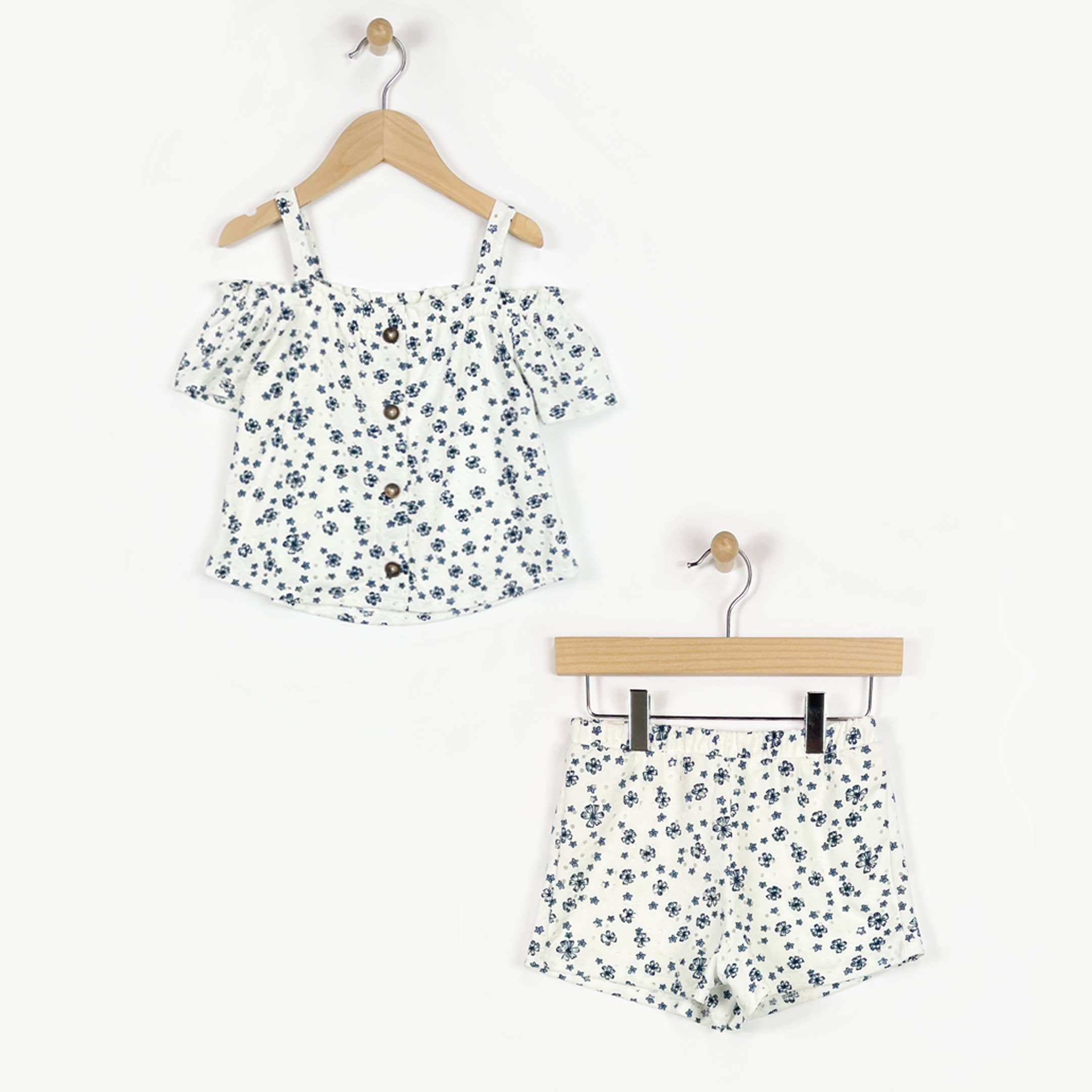 Girls Blue & White Floral Top & Short Set