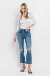 VERVET HIGH RISE CLEAN CUT HEM CROP FLARE JEANS