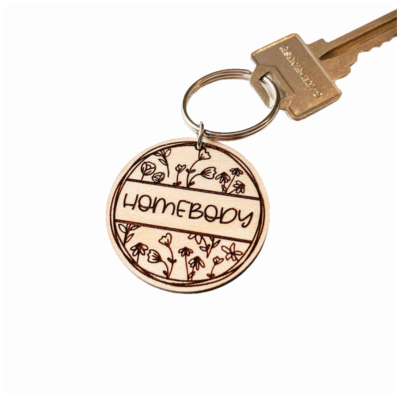 Homebody Round Wooden Keychain